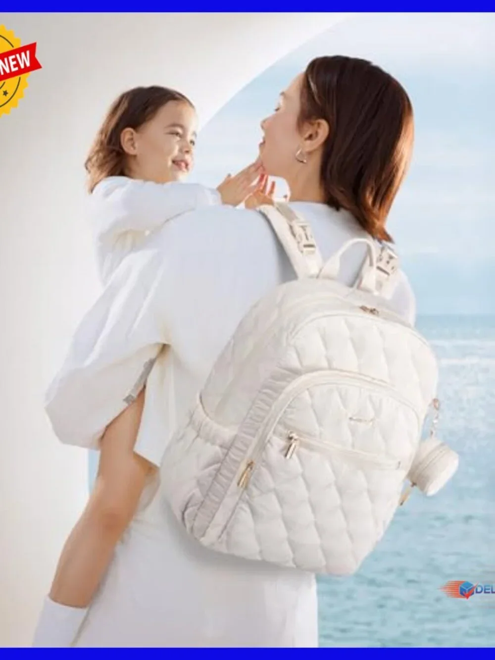 Puffer Quilted Diaper Backpack with Insulated Pockets, Changing Pad